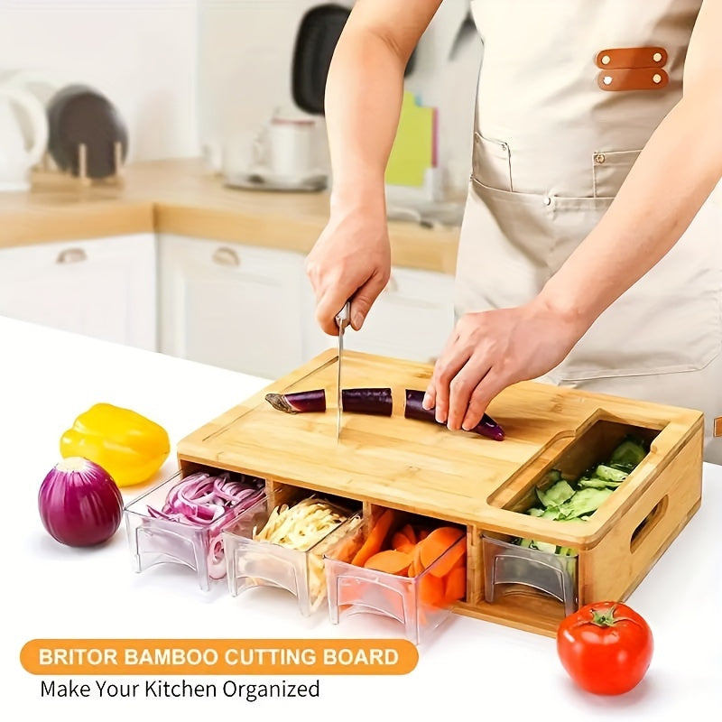 Bamboo Cutting Board With Stylish Sliding Drawer Tray