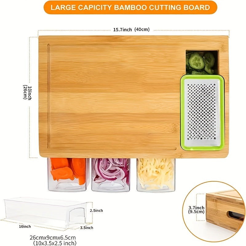 Bamboo Cutting Board With Stylish Sliding Drawer Tray