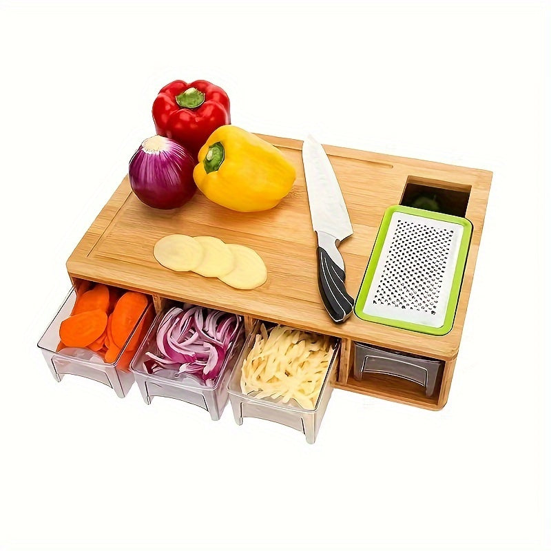 Bamboo Cutting Board With Stylish Sliding Drawer Tray