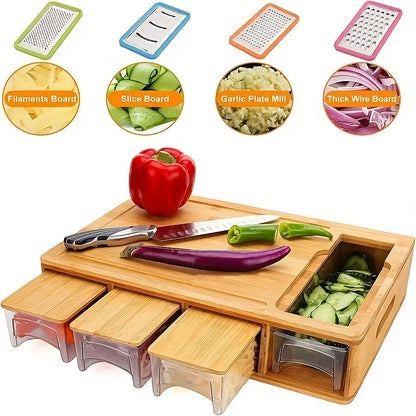 Bamboo Cutting Board With Stylish Sliding Drawer Tray