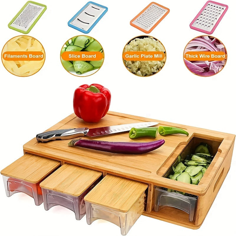 Bamboo Cutting Board With Stylish Sliding Drawer Tray